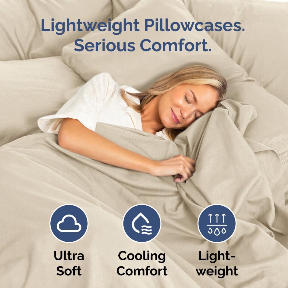 Queen Pillow Cases Set of 6 - Ultra Soft Hotel Quality Pillowcase Covers - Comfy & Wrinkle Free - Shrink, Stain and Fade Resistant - Easy-Care, Machine Washable Pillow Protectors - 6 Pcs Set - Wheat