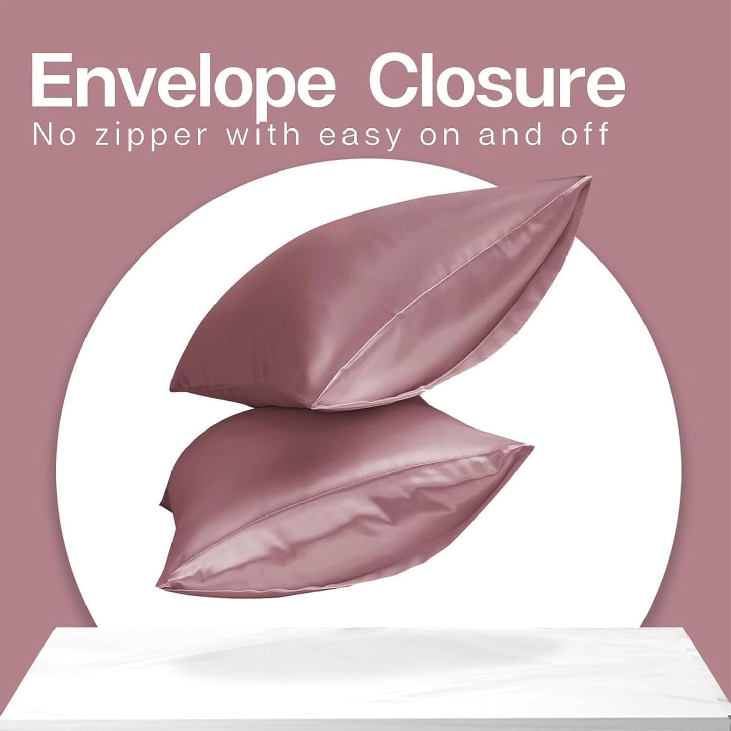 MR&HM Satin Pillowcase for Hair and Skin, Silk Satin Pillowcase 2 Pack, King Size Pillow Cases Set of 2, Silky Pillow Cover with Envelope Closure (20x40, Rose Taupe)