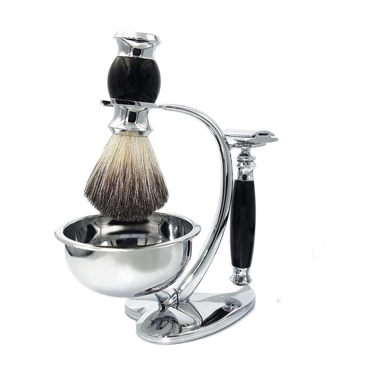 Classic Men's Double Edge Safety Razor Kit includes Pure Badger Hair Shaving Brush,Heart Shape Razor & Brush Stand Holder and Shaving Bowl Christmas Original Gift Set