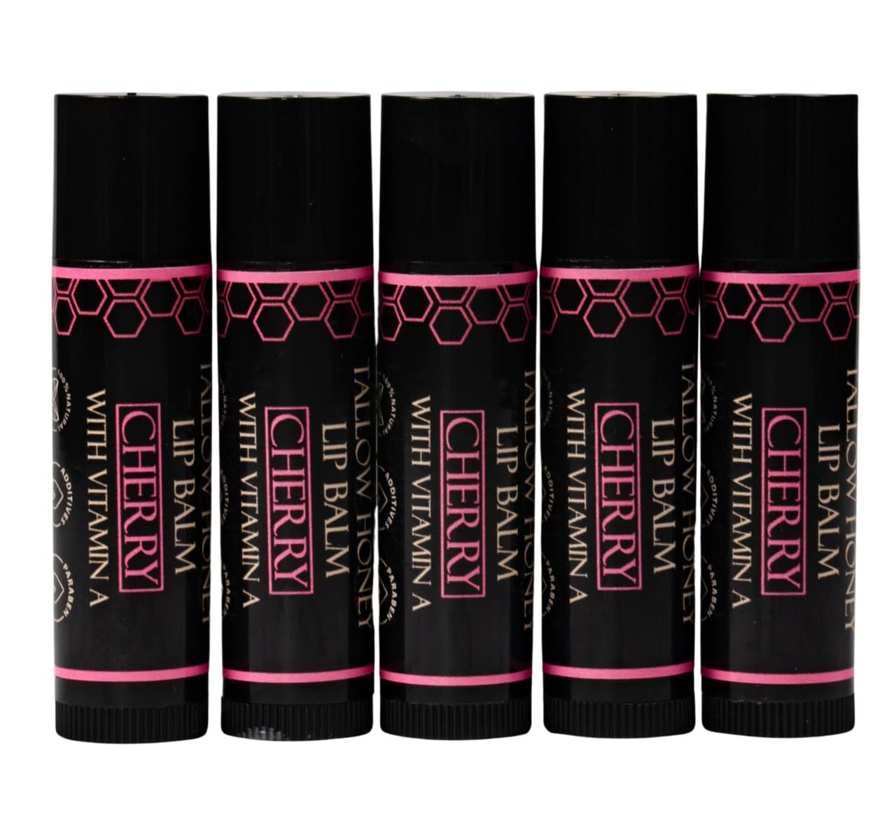 Organic Tallow Lip Balm (5 Pack) - Hydrating With Organic Italian Olive Oil, Pure Grass Fed Tallow, and Beeswax - Long Lasting Lip Therapy (5 Pack, Cherry)