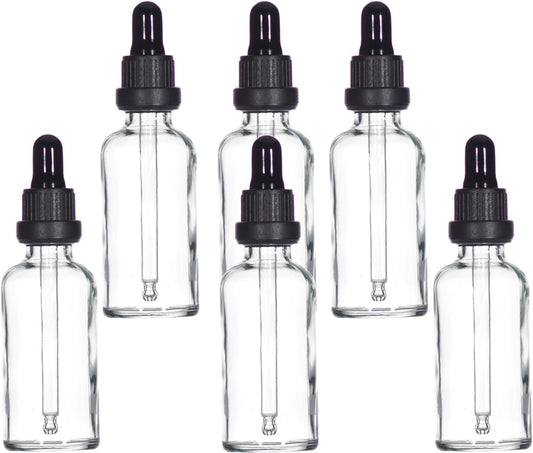 YIZHAO Clear Glass Dropper Bottle 2oz, Tincture Bottles with Glass Dropper, for Essential Oils, Aromatherapy, Cosmetic, Laboratory, Pharmacy, Liquids, Travel –6 Pcs