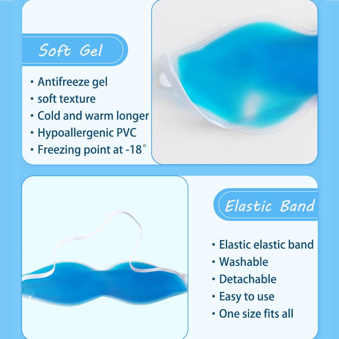 Cooling Eye Mask, Reusable Cold Eye Mask for Hot Cold Treatment for Eye Strain, Eye Swelling, Eye Redness, Puffy Eyes, Dark Circles, Smooth Fine Lines, and Eye Recover Surgery. 2 Packs (Blue)