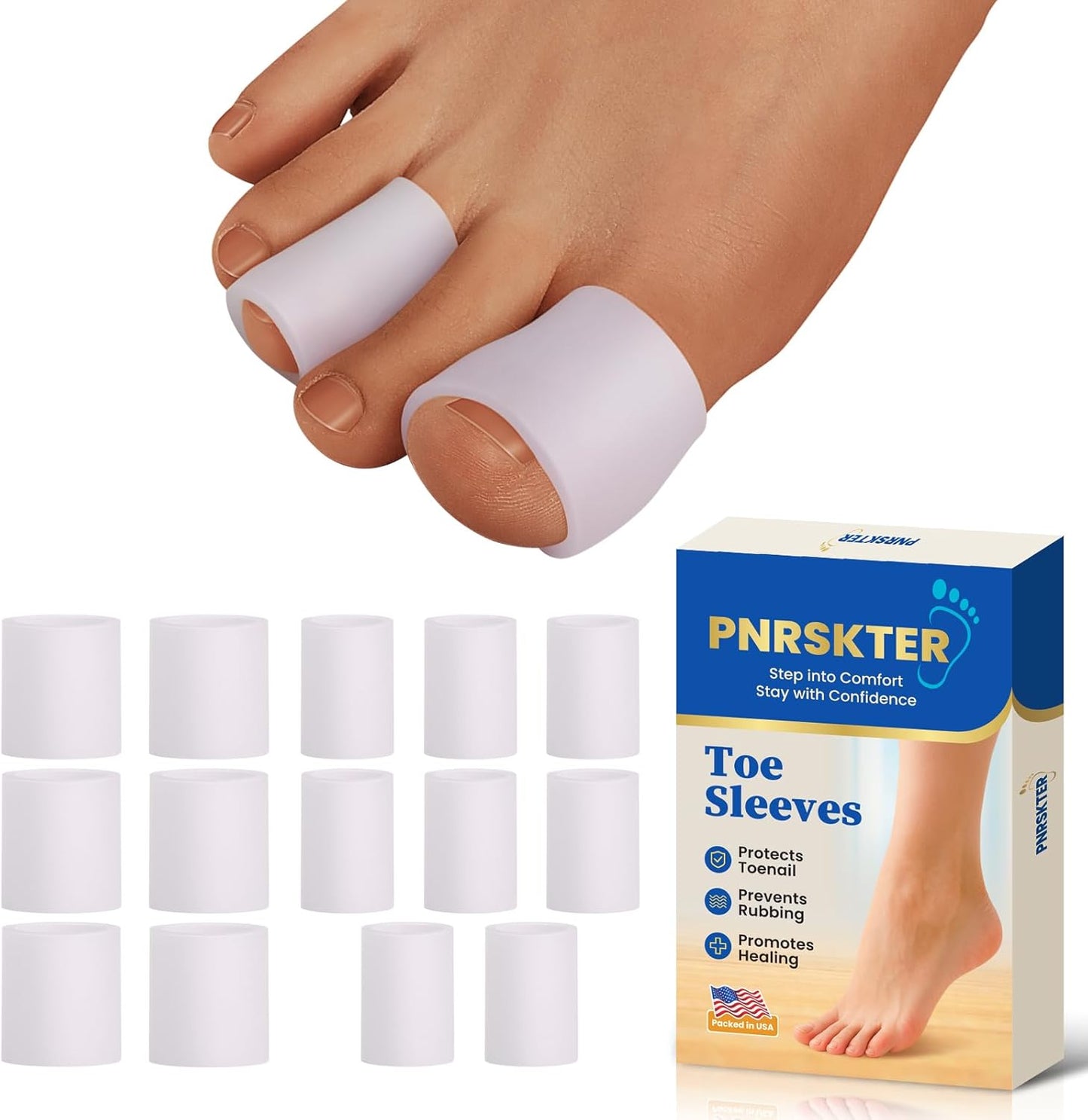 Pnrskter Silicone Toe Protectors -Toe Sleeve, Toe Caps For Hammer Toes, Overlapping Toes, Blisters, Calluses, Corns,Toenails Loss (8pcs For M Size, 4pcs For L Size)
