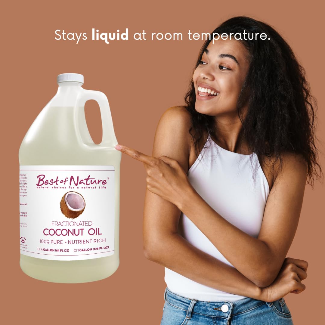 Best of Nature 100% Pure Fractionated Coconut Oil - Liquid MCT Massage & Body Oil, Unscented Moisturizer for Hair, Skin, Face, Aromatherapy Carrier for Essential Oils, 5 Gallon Pail (640 fl oz)