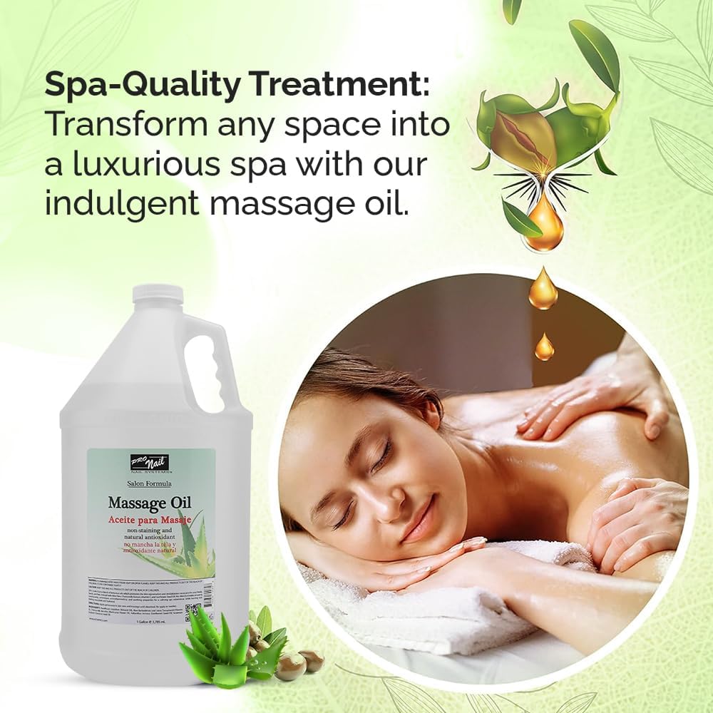 PRONAIL - Massage Oil, Aloe Vera, 128 Oz - Professional Full Body Massage Therapy, Manicure, Pedicure - Relax Sore Muscles and Repair Dry Skin, Enhanced with High Absorption Oils and Vitamin E