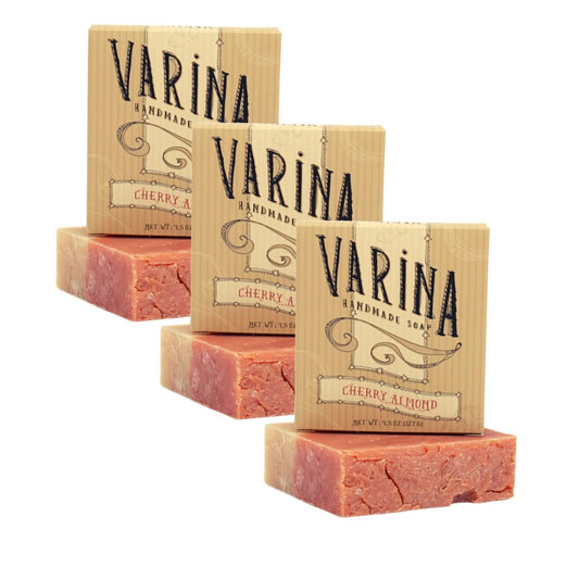 Varina Natural Cherry Almond Bar Soap - Gentle Cleansing for Sensitive Skin, Spicy - 3 Pack