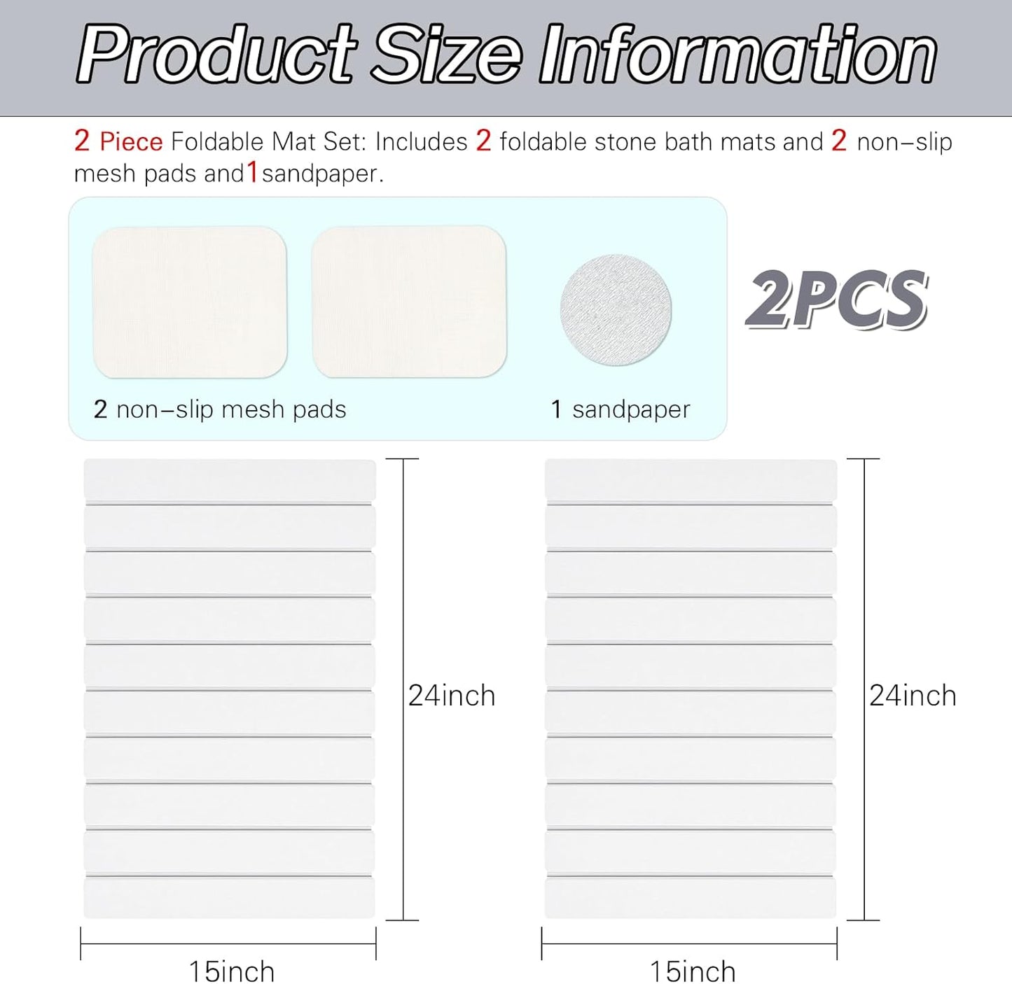 2 Pack Foldable Stone Bath Mats, White Super Absorbent Diatomaceous Earth Bath Rug, Non-Slip Shower Mat, Quick-Drying Bath Rug and Drying Mat for Tub and Shower