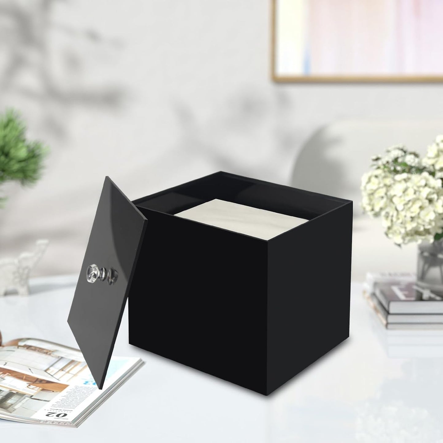 Weiai Face Towel Box, Acrylic Facial Disposable Towelettes Holder Container for XL Face Towels and Protects from Dust, Black