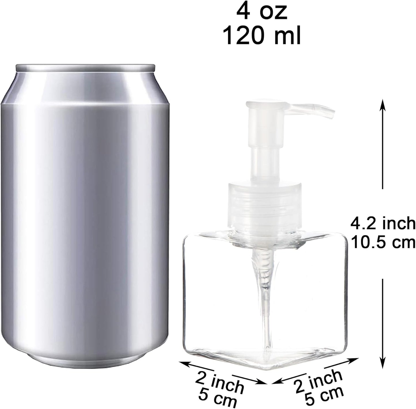 Youngever 5 Pack 4 Ounce Plastic Pump Bottles, Square Refillable Plastic Pump Bottles for Dispensing Lotions, Liquid Soap (Clear with Clear Pump)