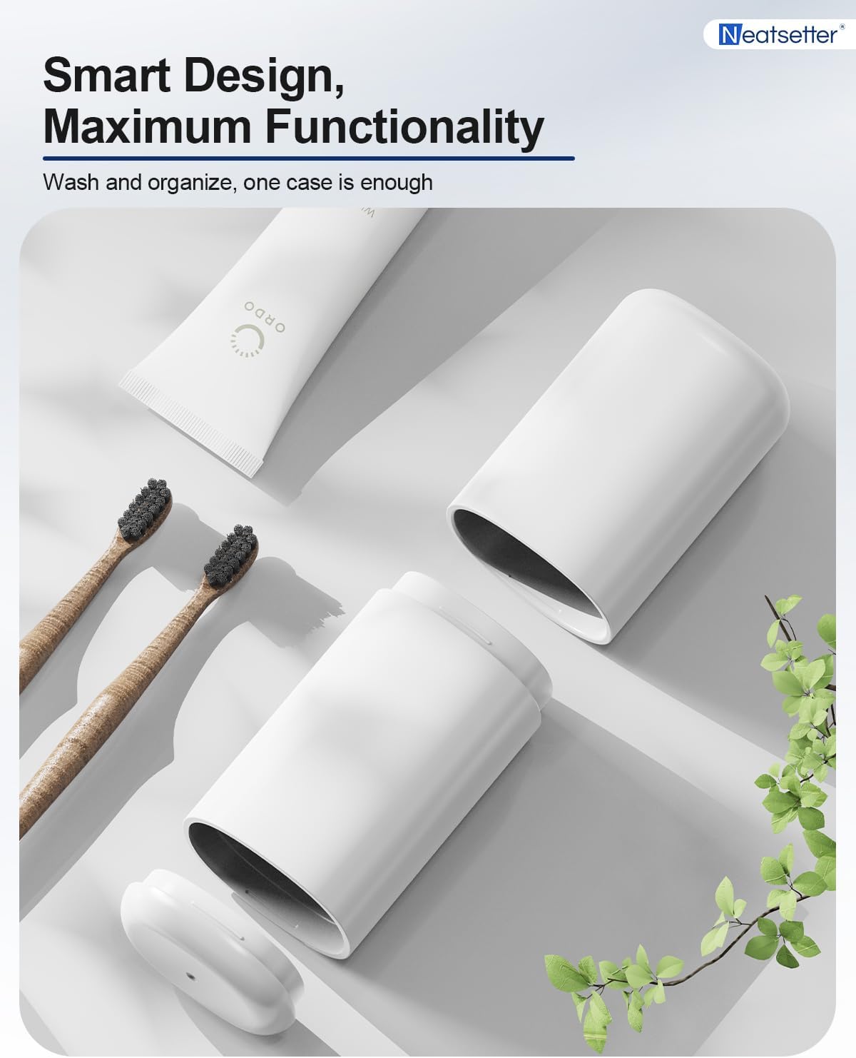 Toothbrush Holder Travel – Portable Toothpaste and Tooth Brushes Case for Traveling with Rinse Cup, Leak-Proof Cover for On-The-Go Oral Care (White)