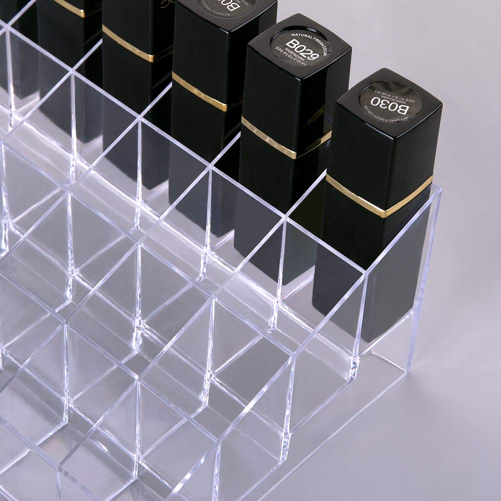 Benbilry Lipstick Holder, 24 Slots Clear Acrylic Lipstick Organizer Display Transparent Makeup Organizer(24 slots)