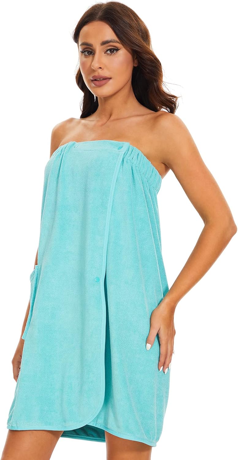 Kniffi Shower Wrap Robe for Women Bath Body Towel Wrap Spa Soft bathrobe with Adjustable Snap Closure