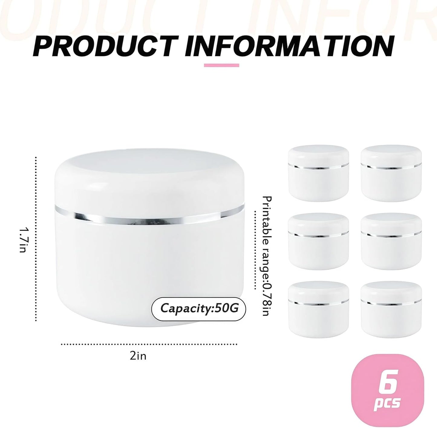 6PCS White Plastic Creams Jar with Inner Liners and Lid Empty Refillable Cosmetic Face Lotions Ointments Bottles Containers Lip Balm Storage Scrub Lotions Dispenser Jars Pots(50ML/1.69OZ)