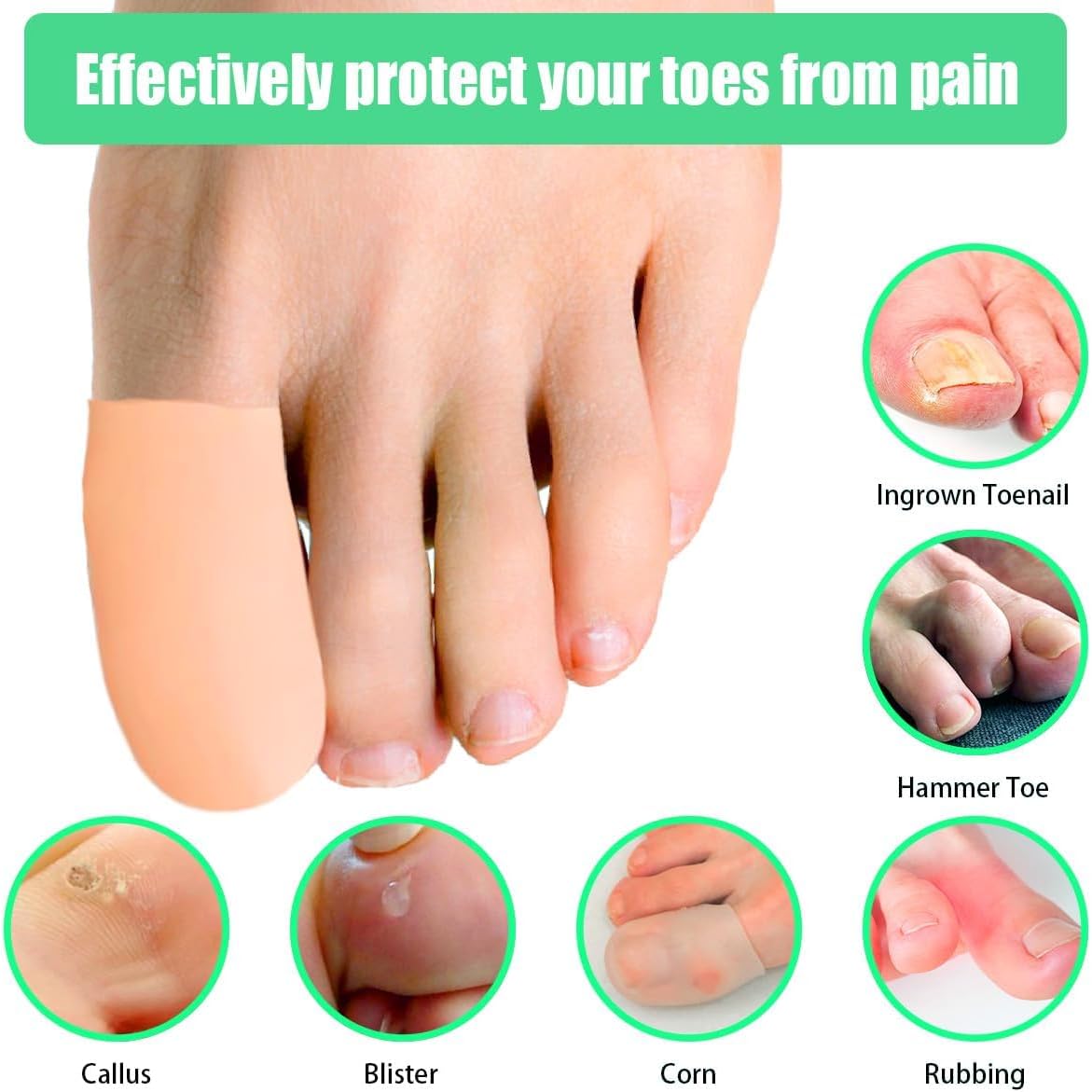 12 Pack Gel Toe Caps and Protectors, Silicone Toe Protectors for Missing or Ingrown Toenails Toe Caps and Sleeves for Shoes Protect Toe from Rubbing and Friction (Large, Beige)