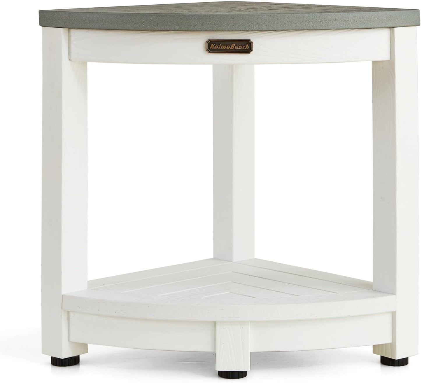 HDPS Corner Shower Stool, Heavy Duty Bench Seat with Shelf, Poly Shower Chair for Shaving Legs, No Maintenance, White+Gray, Weight Capacity 500LBS