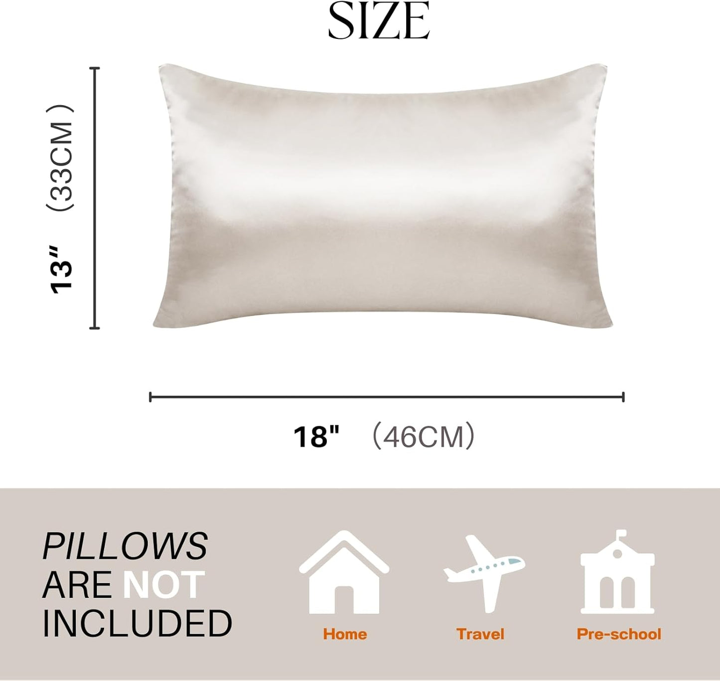Silky Satin Toddler Pillowcases Set of 2, Super Soft Travel Pillow Covers, Small Kids Pillow Cases with Envelope Closure, 13"x 18", Silvergrey