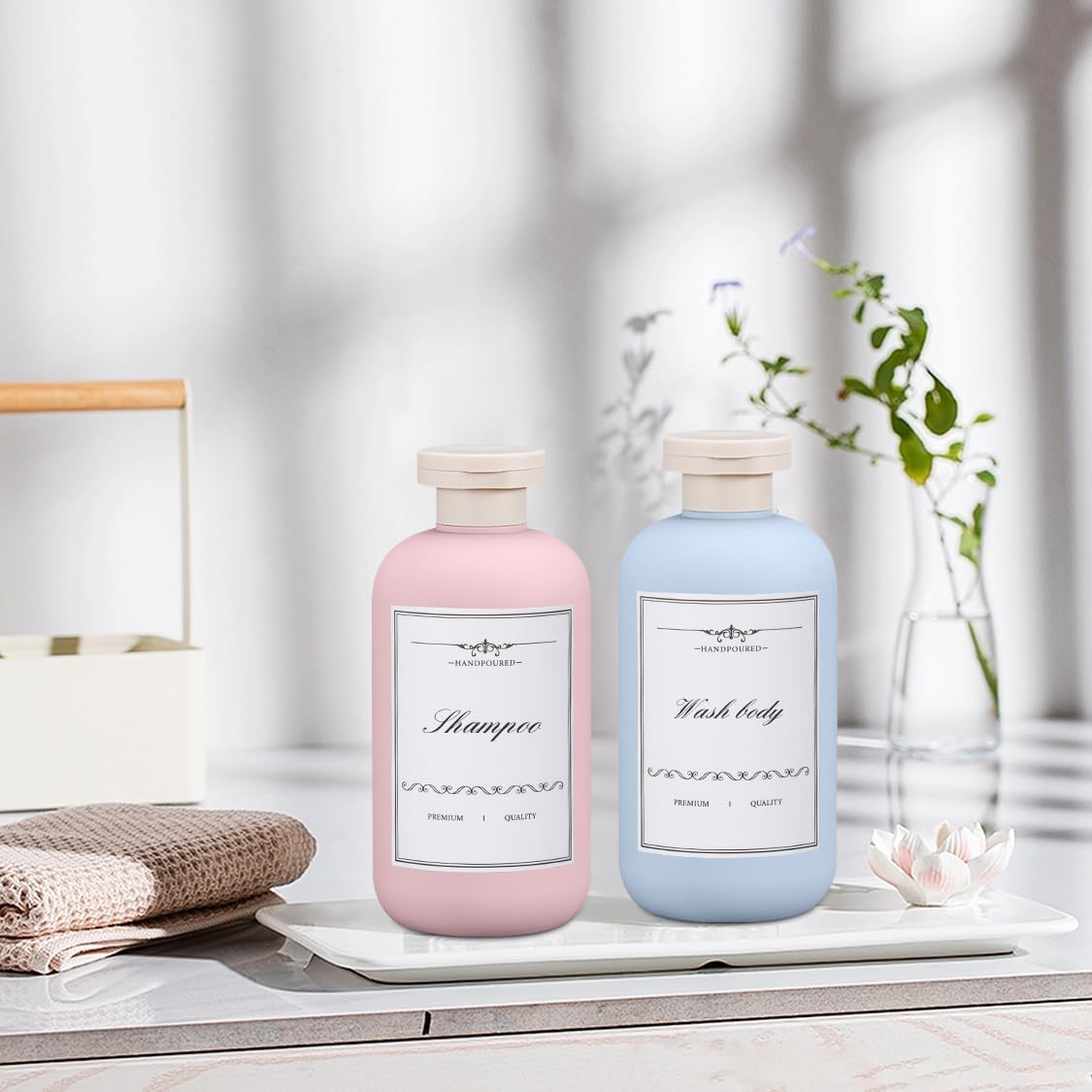 Travel Shampoo Bottle, Empty Plastic Squeeze Bottles 10oz with Flip Cap, Lotion Container for Tavel Size Shampoo and Conditioner