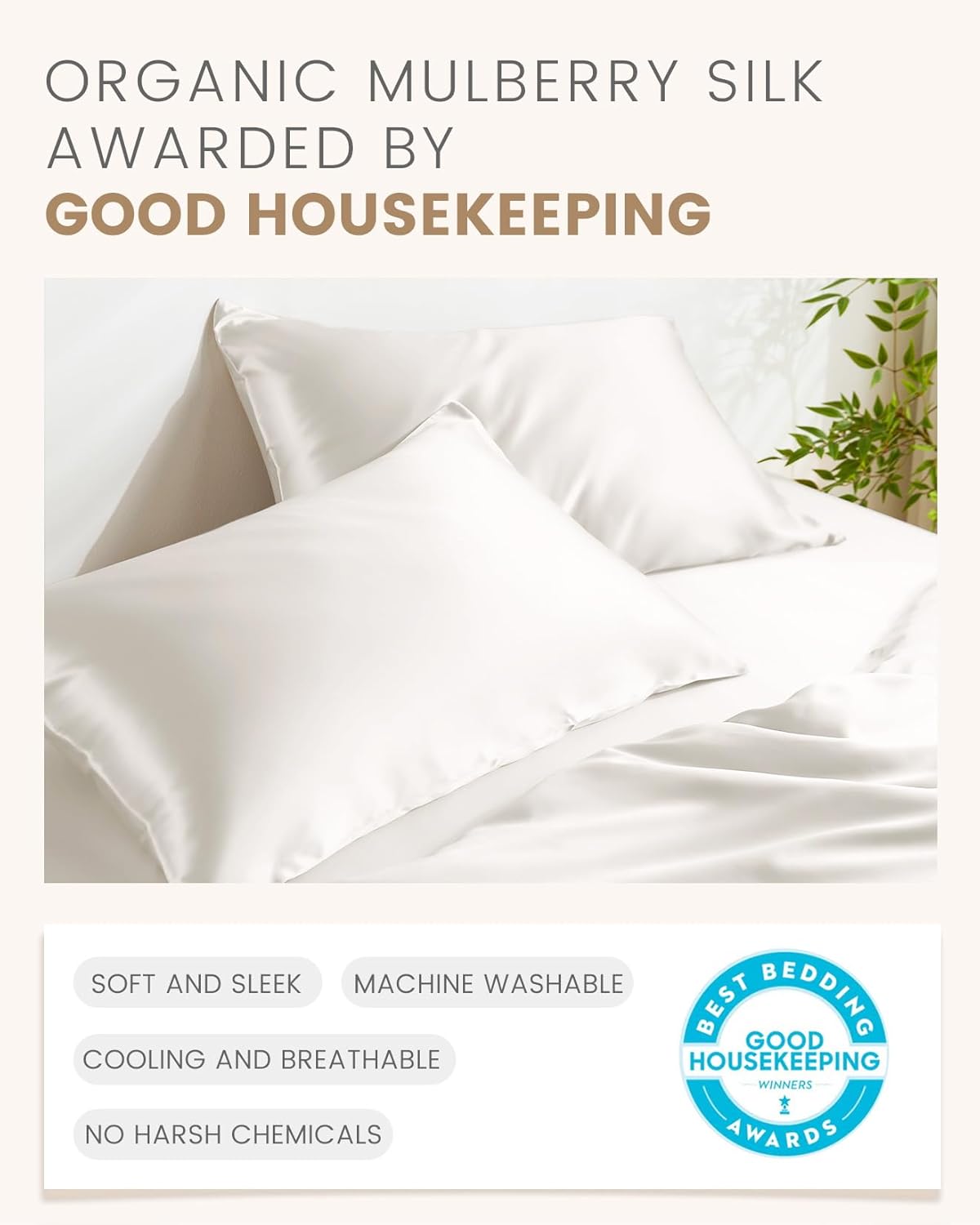 THXSILK Set of 2 100% Mulberry Silk Pillowcase for Hair and Skin Health, Soft Breathable and Smooth Pillowcases with Hidden Zipper, Both Sides Premium Grade 6A+ Silk, Body Size 20"x54", White