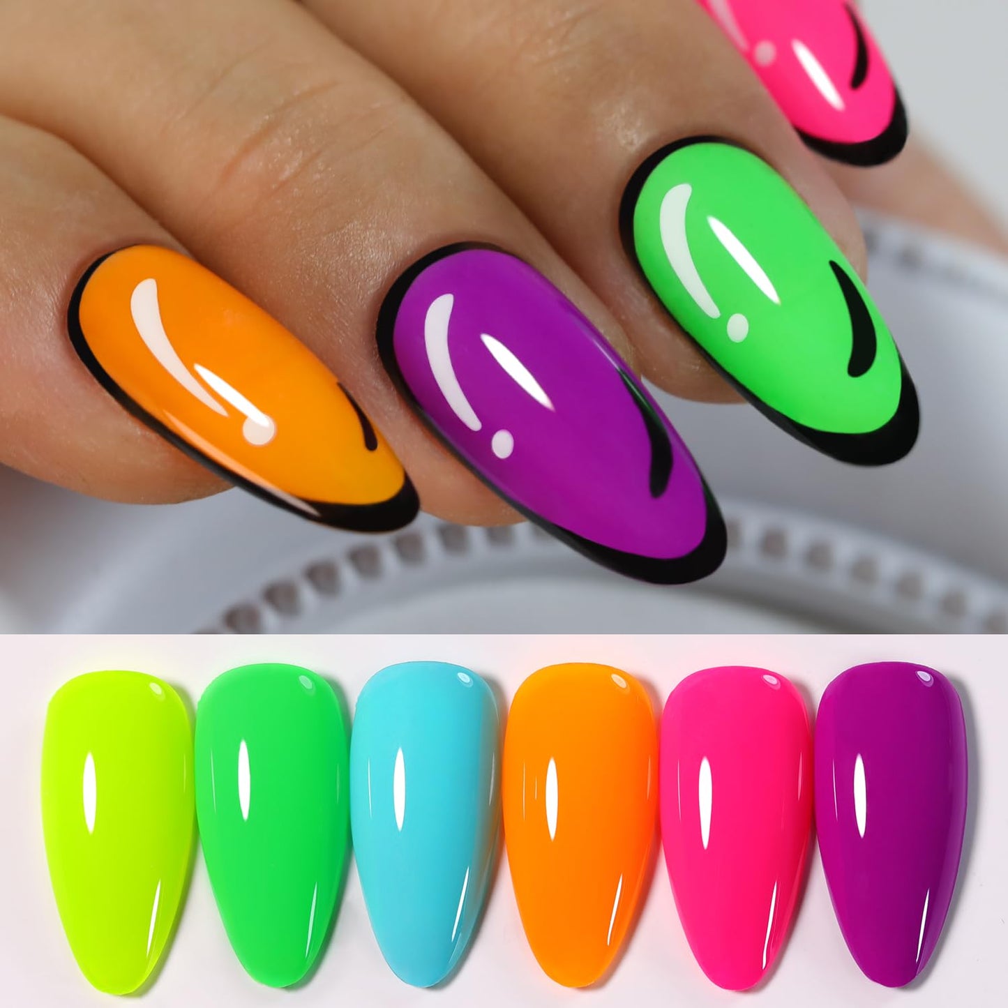 Double Rhythm Gel Nail Polish Set of 6 Colors Baby Light Pastel Milky Nail Polish Starter Kit Art DIY Salon Home (Neon Pink Blue Green Yellow Purple Orange,Kit 7)