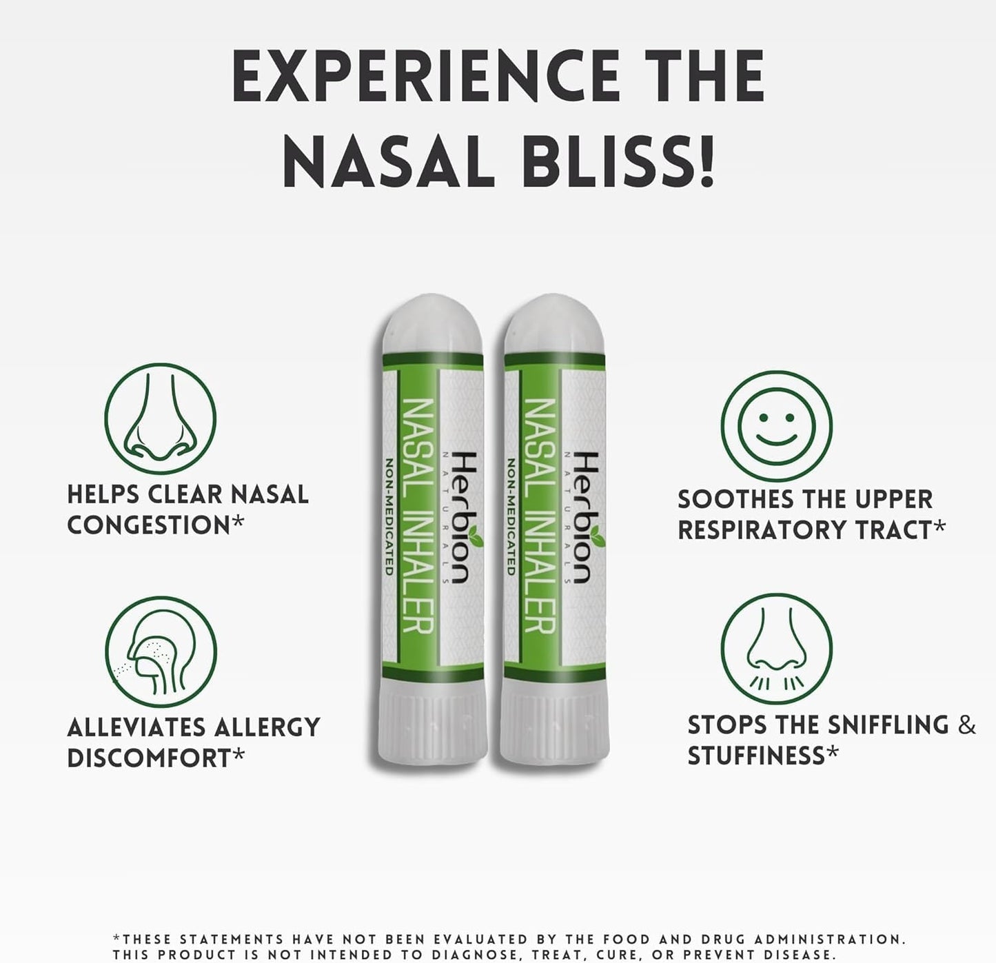 HERBION Naturals Nasal Inhaler, Natural Relief for Nasal Congestion & Sinus Pressure, Non-Medicated Sticks with Essential Oils, Menthol, Eucalyptus, Clove, Soothing Vapor, Easy Breathing, Pack of 2