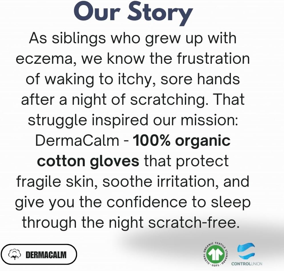Organic Cotton Eczema Gloves/Mittens for Adults – Anti-Scratch Nighttime Sleeping Gloves with Secure Adjustable Strap – Reusable & Washable – Navy, 1 Pair (S/M/L) (Medium)