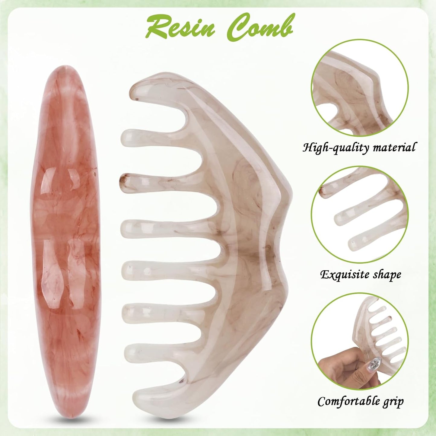 4 Pcs Jade Eye Mask and Scalp Massage Comb Set, Natural Jade Stone Hot & Cooling Eye Mask for Puffy Eyes & Help Soothe Eye Fatigue, Resin Scalp Massager Tool for Relaxation and Head Care