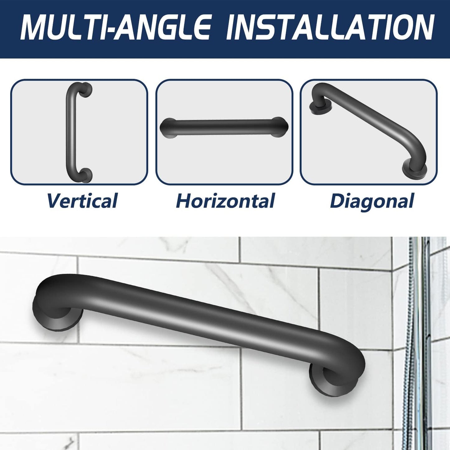 Safety Handle Bar Iron Outdoor Deck Rail Banister Bath Shower Indoor & Outdoor Deck Hand Rail 500LBS Load Capacity Wall Mount Stainless Steel 2 Pack