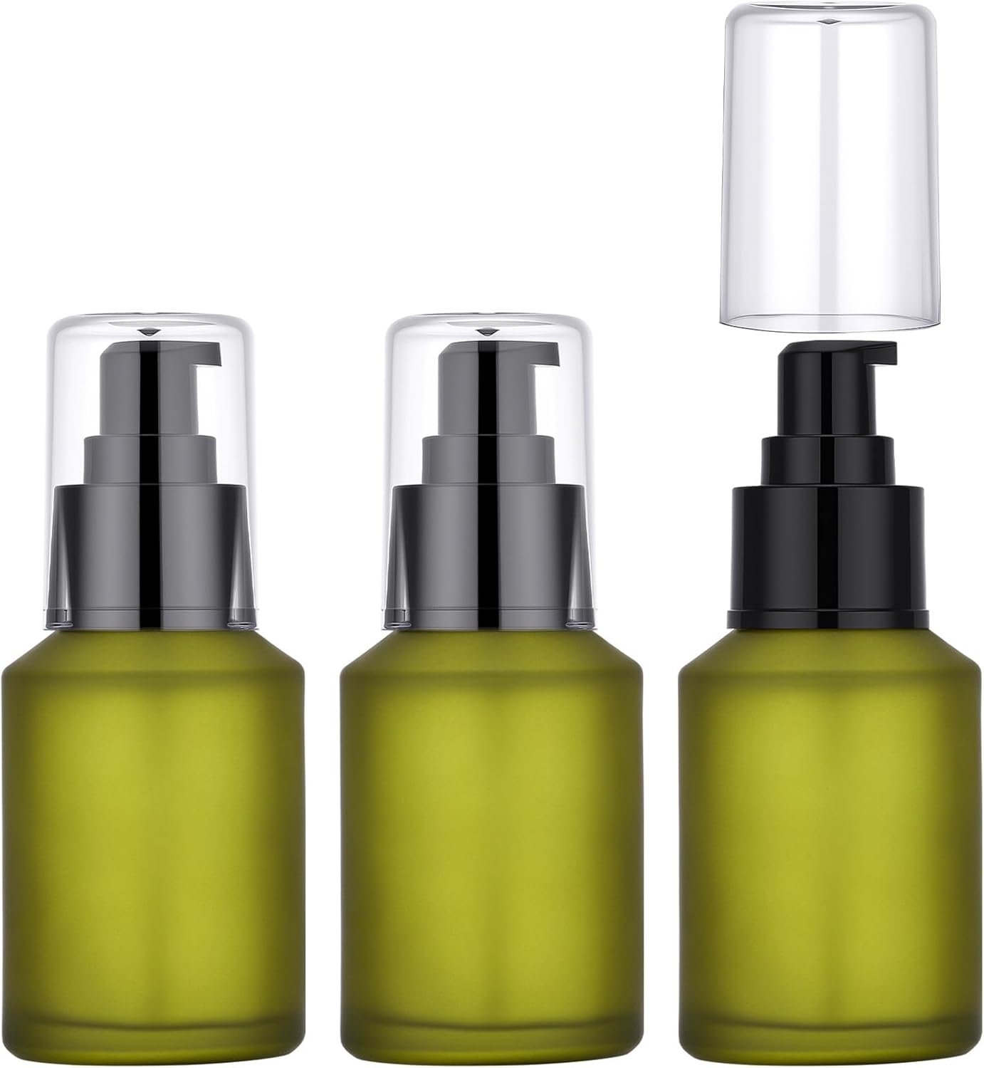 Segbeauty 2oz Frosted Glass Travel Lotion Container Refillable, 3pcs Small Travel Containers for Creams, 60ml Mini Empty Lotion Bottles with Pump Dispenser, Cosmetic Containers Sample Cream Bottle