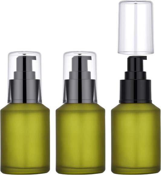 Segbeauty 2oz Frosted Glass Travel Lotion Container Refillable, 3pcs Small Travel Containers for Creams, 60ml Mini Empty Lotion Bottles with Pump Dispenser, Cosmetic Containers Sample Cream Bottle