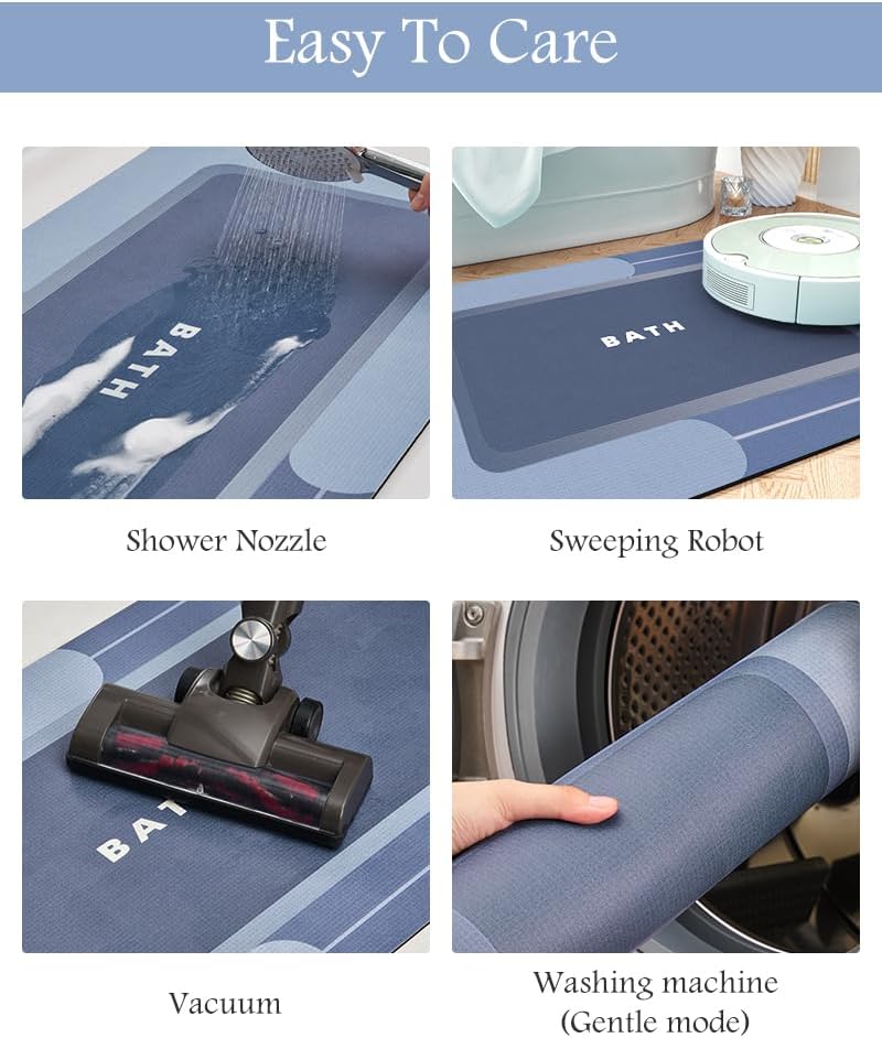 Bath Mat-Bath Mat Rug Non Slip Super Absorbent Stain Resistant Quick Dry Thin Bathroom Rug-Bath Mats for Bathroom Floor Bathtub Vanity-Bathmat Bath Rug Easy Care-17"x35",Navy