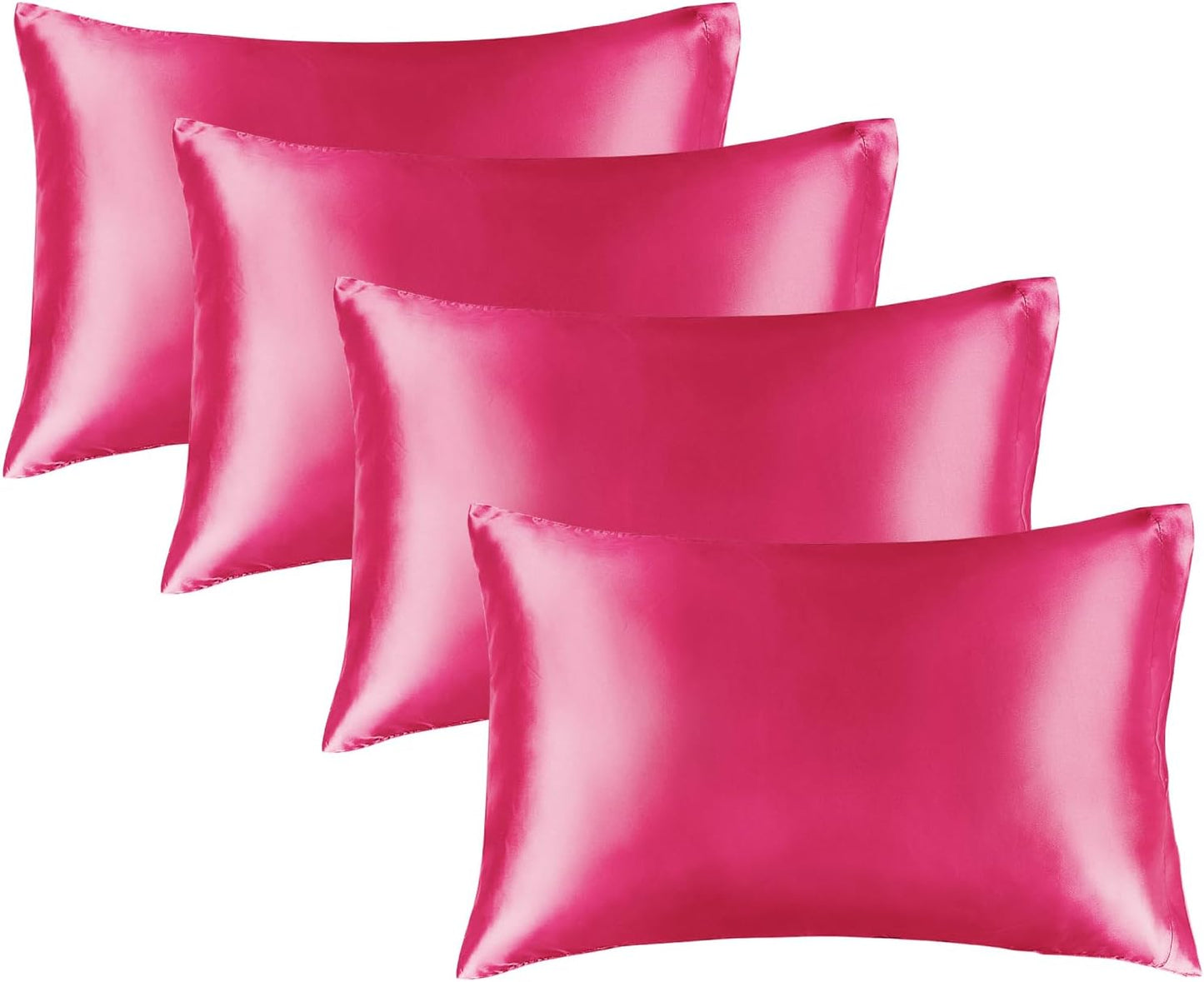 BEDELITE Satin Pillowcase for Hair and Skin, Super Soft Similar to Silk Pillow Cases 4 Pack with Envelope Closure, Cooling Pillowcases for Women Men (20"x26" Standard Size, Hot Pink)