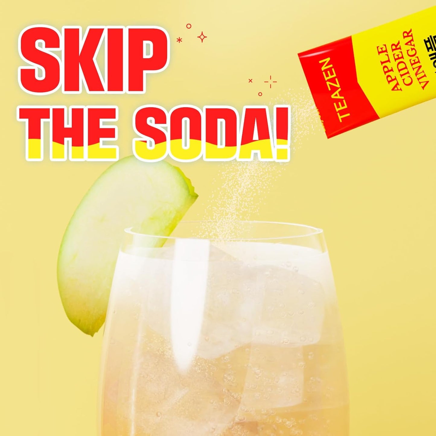 TEAZEN Apple Cider Vinegar Drink Powder Stick – On-the-Go Wellness with 1500mg ACV, Sugar-Free, Postbiotics, 10 Sticks | Supports Digestion & Metabolism