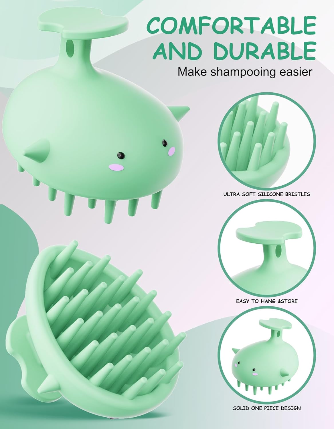 Scalp Massager Hair Growth Shampoo Brush, Silicone Scalp Scrubber Shower Scalp Brush for Hair, Head Massager Scalp Exfoliator for Dandruff Removal, Wet Dry Scalp Massage Tool for Hair Care, Green