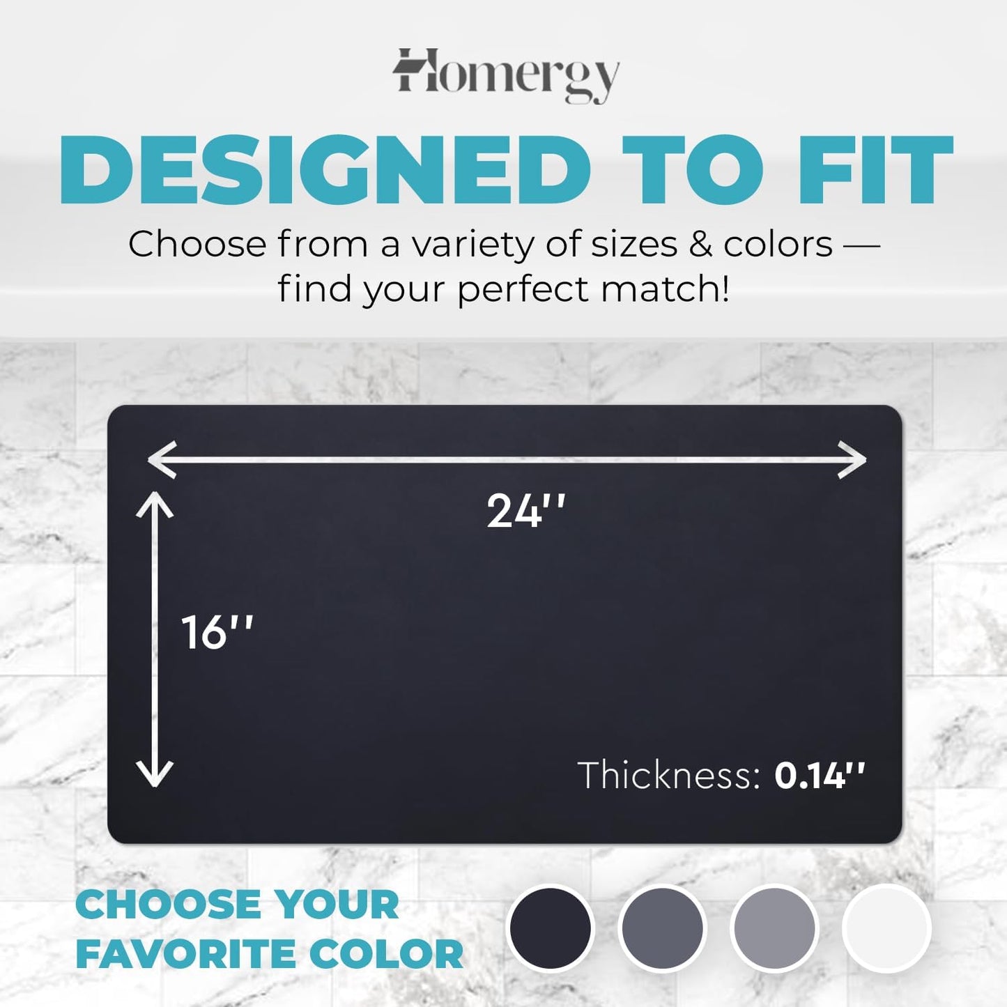 Homergy Bath Mat – Super‑Absorbent & Quick‑Dry with Non‑Slip Rubber Backing, Machine Washable & Odor Resistant – 16×24 in, Black