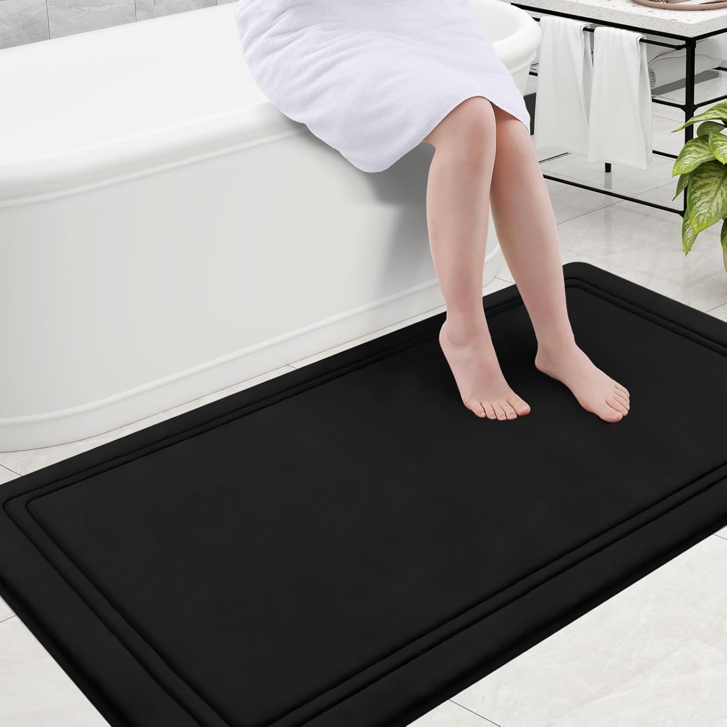 Grandaily Memory Foam Bath Mat Rug 59x34, Ultra Soft, Non-Slip and Absorbent Bathroom Rugs, Machine Wash Dry, Comfortable Bath Carpet for Bathroom Floor, Tub and Shower, Black
