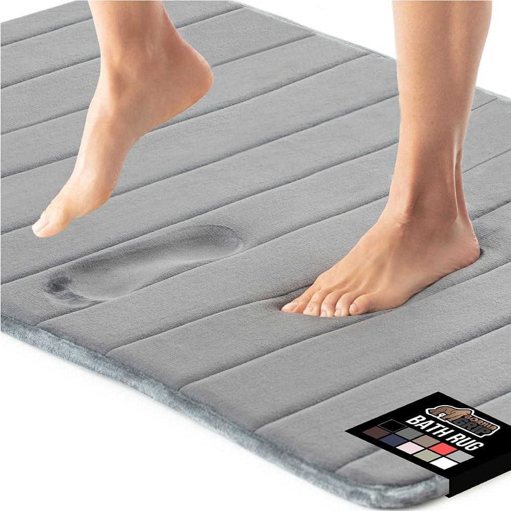 GORILLA GRIP Memory Foam Bath Mat, Soft Absorbent US Designed Bathroom Rug, Gripping Dots Machine Washable Bathmat, Cushioned Floor Mats, Shower Sink Rugs Room Décor Accessories, 24x17 Graphite Gray