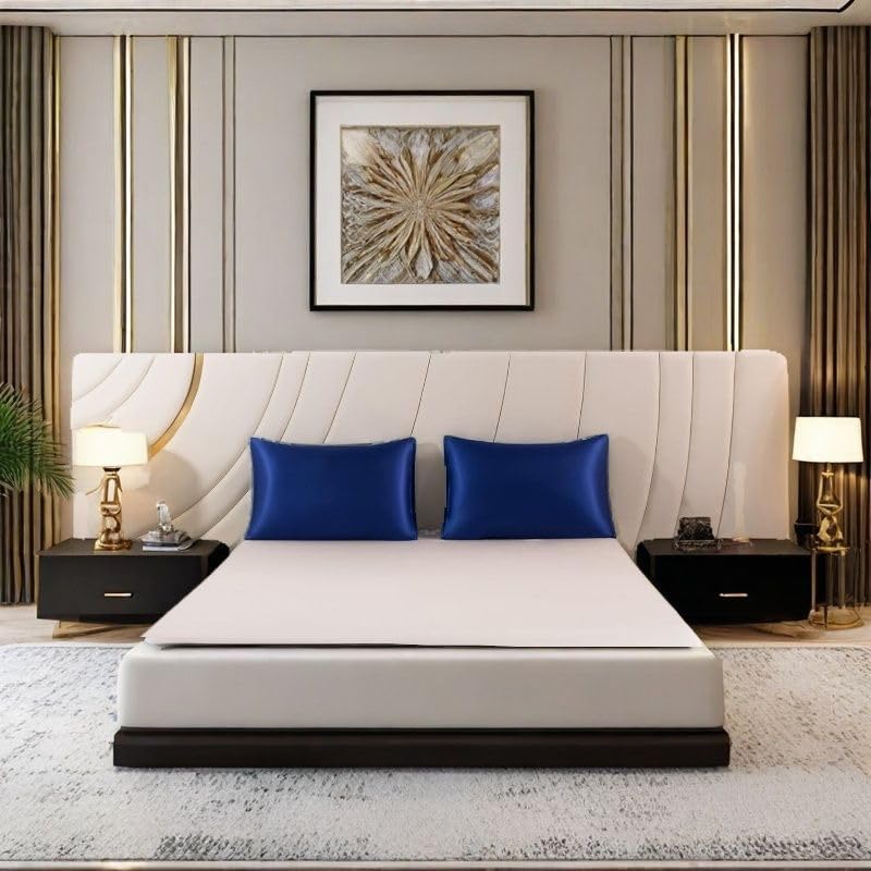 Juwenin Bedding,Luxury Satin Pillowcase with Zipper (Silky Satin Pillow Case for Hair) Set of 2 (Navyblue, Standard(20''x26''))