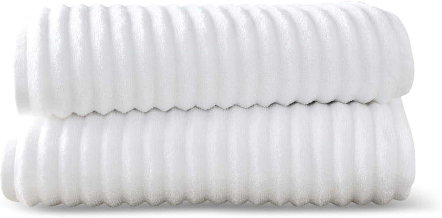 Blue Loom Ribbed Bath Sheet & Towel, 100% Cotton 600 GSM, Soft Absorbent Durable Quick Drying Bath Sheet & Bath Towel Set for Bathroom - Mason Set of 2 White (65" x 45" & 58" x 30")