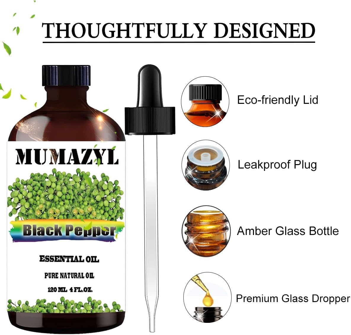 Black Pepper Essential Oil, Black Pepper Oil 4 Fl Oz 120ML for Diffuser Humidifier Yoga Cleaning DIY Candle Soap Making Essential Oils