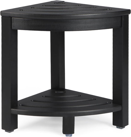 HDPE Corner Shower Stool,Shower Bench Seat with Storage Shelf for Shaving Legs Plastic Spa Bath Step Foot Rest for Bathroom Small Place (Black)