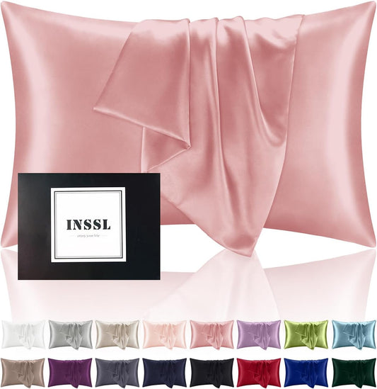 INSSL Silk Pillowcase for Women, Mulberry Silk Pillowcase for Hair and Skin and Stay Comfortable and Breathable During Sleep (Standard, Coral)
