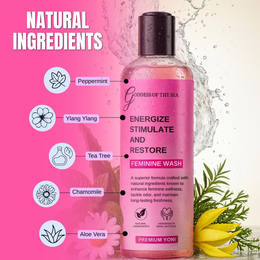 Premium Yoni Feminine Wash – pH Balance Minty Feminine Wash – Natural Ingredients Feminine Care Daily Wash Great for Odor, Discharge, Dryness, BV – 8oz Bottle