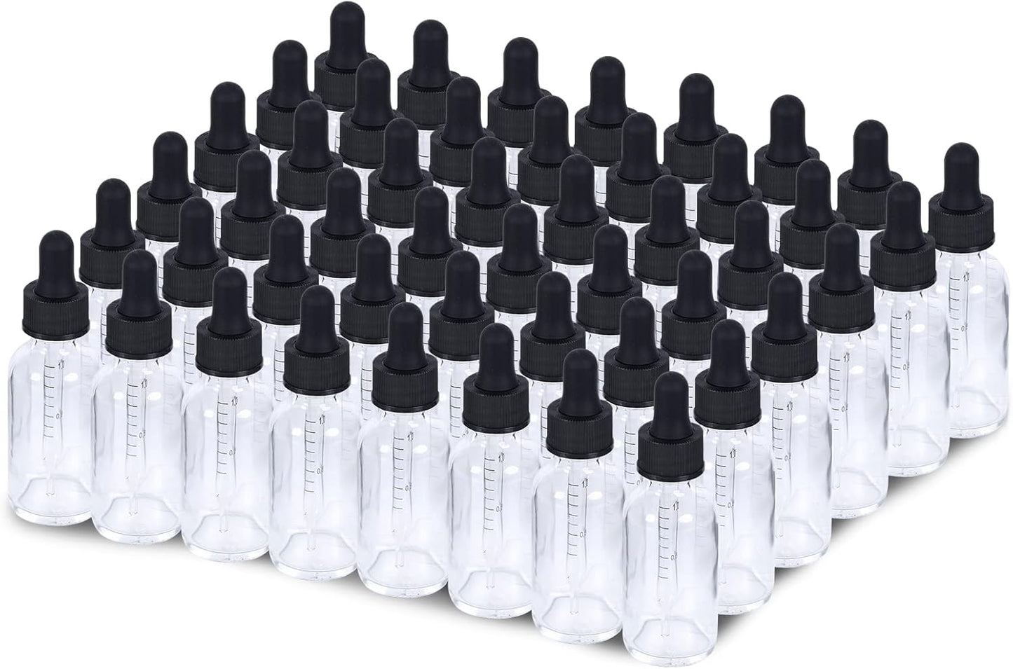 2 oz Dropper Bottle 48 Pack Clear Glass Boston Bottles 60ml with Eye Droppers Black Caps for Essential Oils, Perfume, Leak Proof Travel Bottles for Liquids