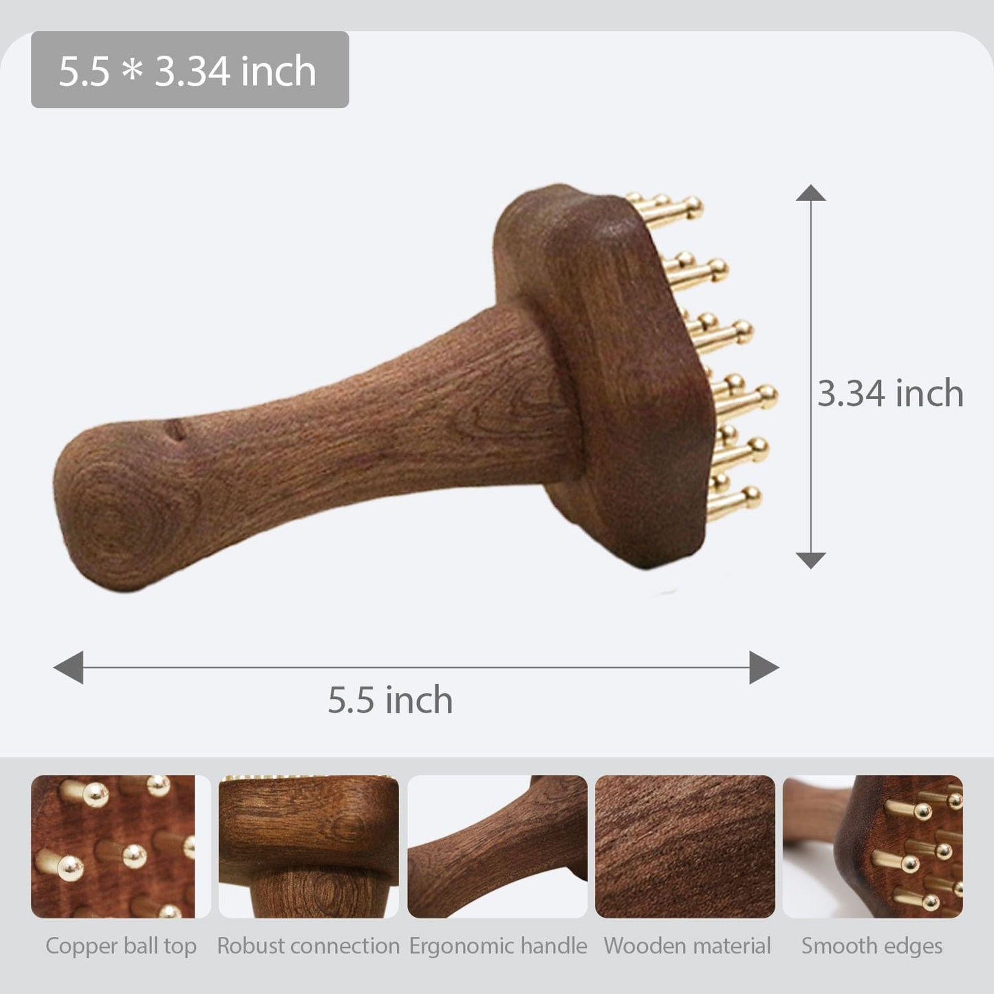 24teeth Copper Head Massage Comb for Body and Scalp Meridian Point Massager Brush for Body and Scalp Relief Body Massage Brush for Cellulite Remover Chinese SPA Gua Sha Tool Wooden Handle