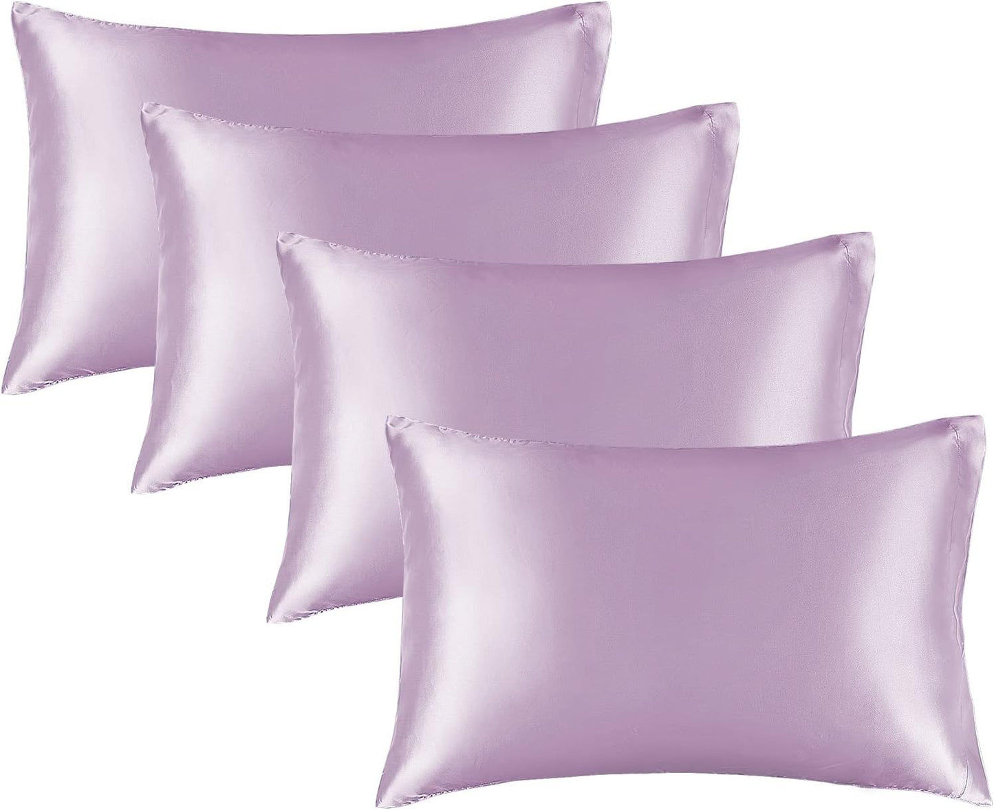 BEDELITE Satin Pillowcase for Hair and Skin, Super Soft Similar to Silk Pillow Cases 4 Pack with Envelope Closure, Cooling Pillowcases for Women Men (20"x26" Standard Size, Lavender)