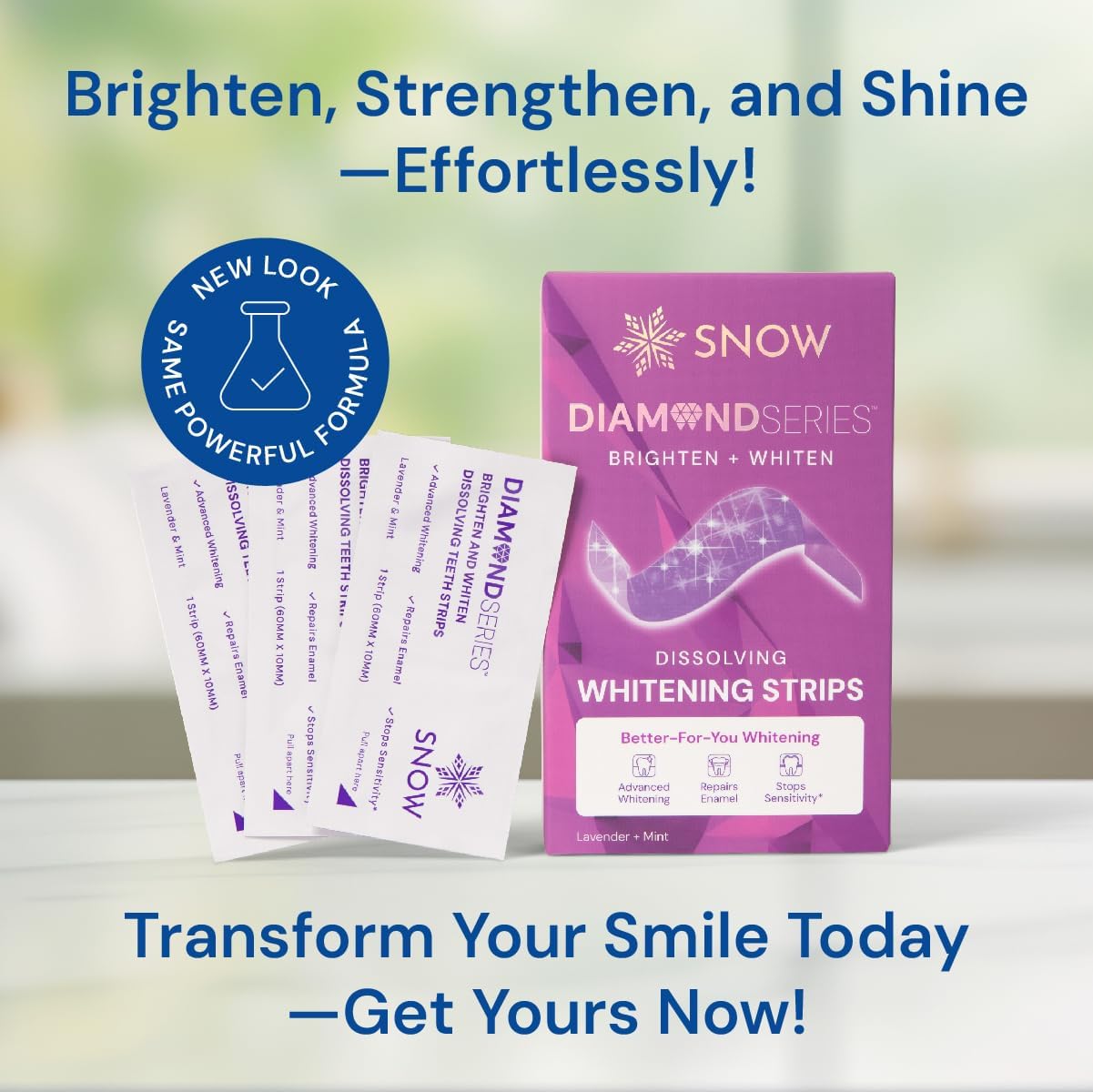 Snow Diamond Series Purple Whitening Strips - Dissolving Teeth Whitening Strips for Sensitive Teeth, Instant Brightening with Hydroxyapatite, Color-Correcting Purple Formula, 14 Count