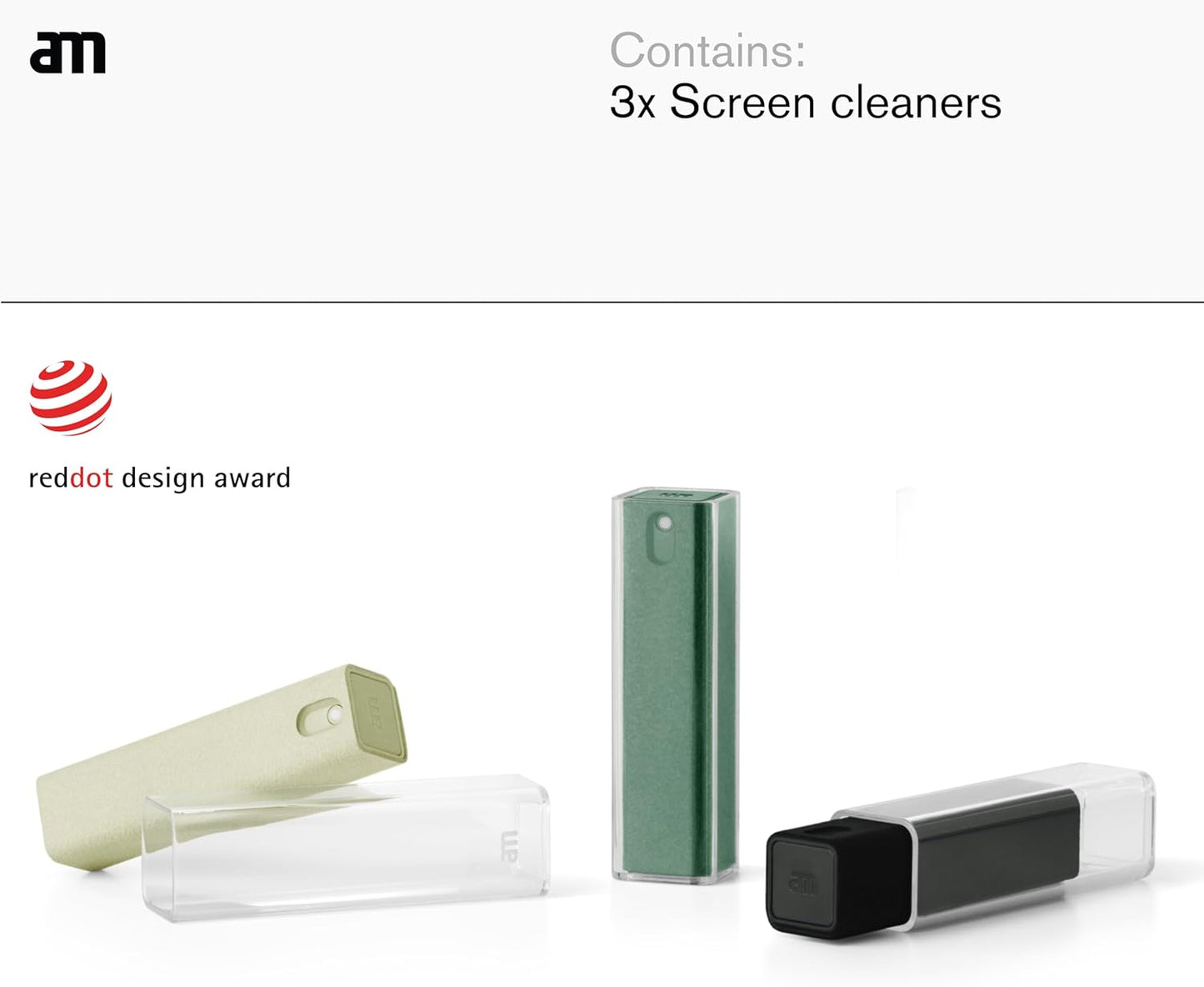 am Screen Cleaner Mist Spray with Microfiber Cloth Around – Alcohol-Free, Streak-Free Screen Cleaning Kit for Smartphones, Tablets, Laptops, Smart TVs & Car Screens, 3 Pack, Green