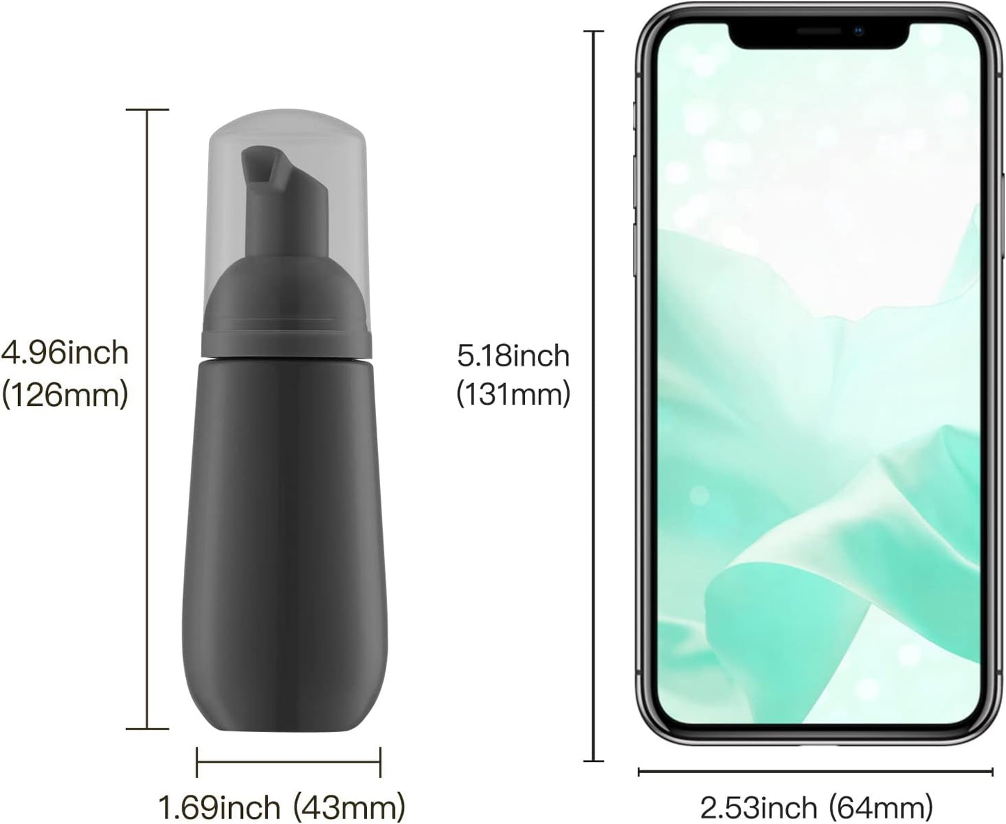 2oz Foam Bottle, Empty Travel Foaming Pump Dispenser for Hand Soap, Lash Cleanser, Shampoo (3PCS, Black)