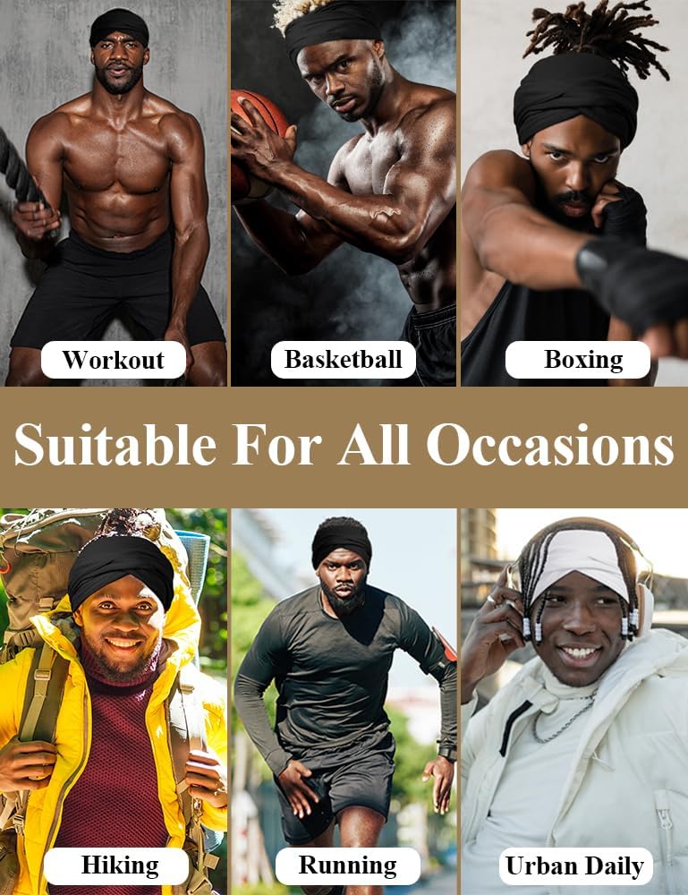 Satin Lined Open Turban Headband Mens Sweatband Sports Headband for Running,Cycling,Basketball,Yoga,Fitness Workout Stretchy Unisex Hairband