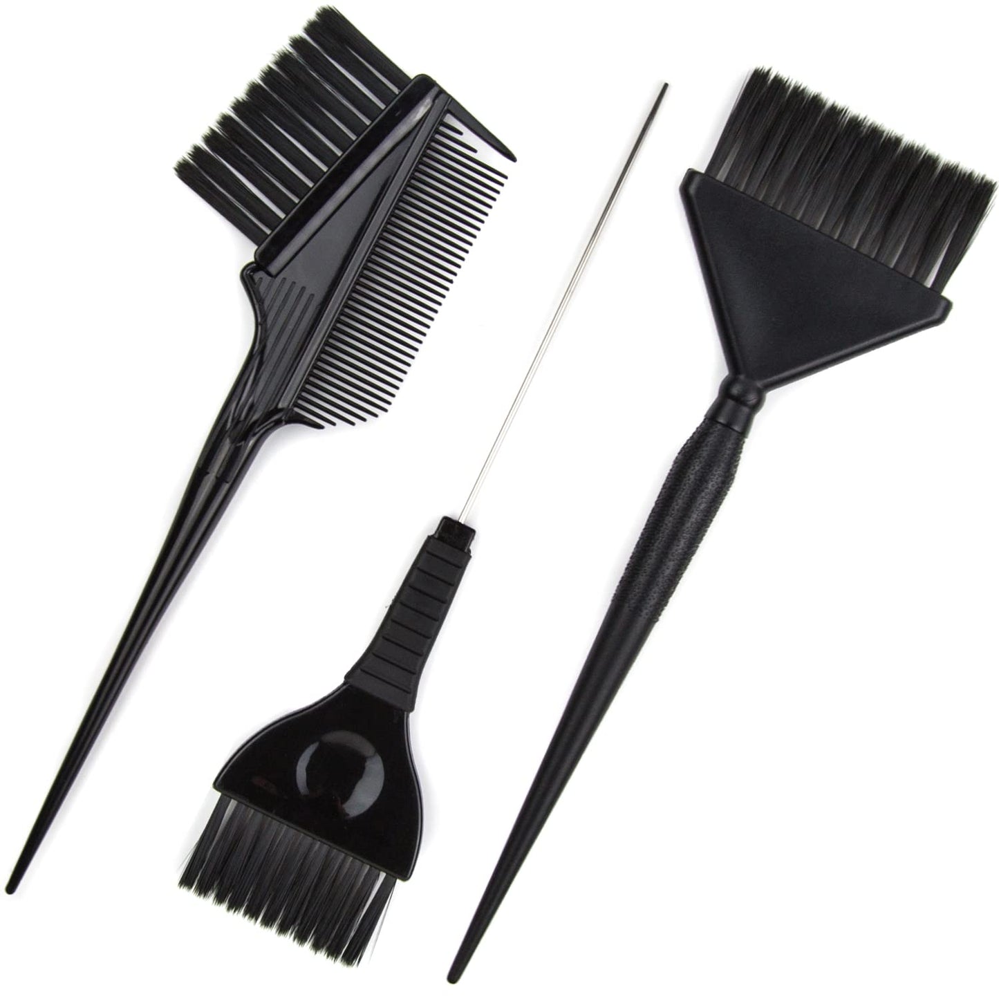 Hair Dye Brush Set - 3 Tint Brushes for Hair Color and Treatments - Extra Wide Brush - Pintail Brush - Emperor Brush - Variety Set Salon Color Brushes (Black)